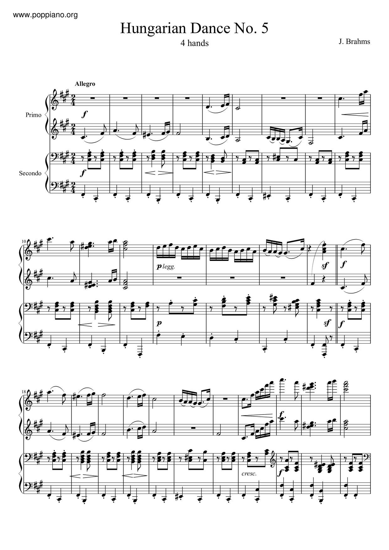  Brahms Hungarian Dance No 5 In G Minor Sheet Music Pdf Free Score Download 