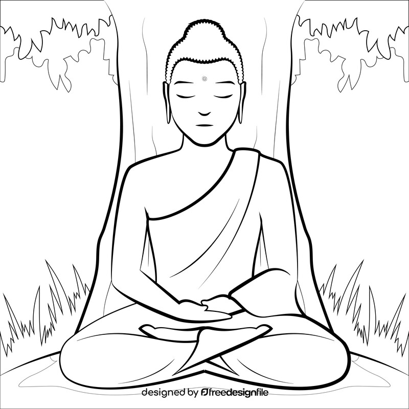 Buddha Drawing Black And White Vector Free Download