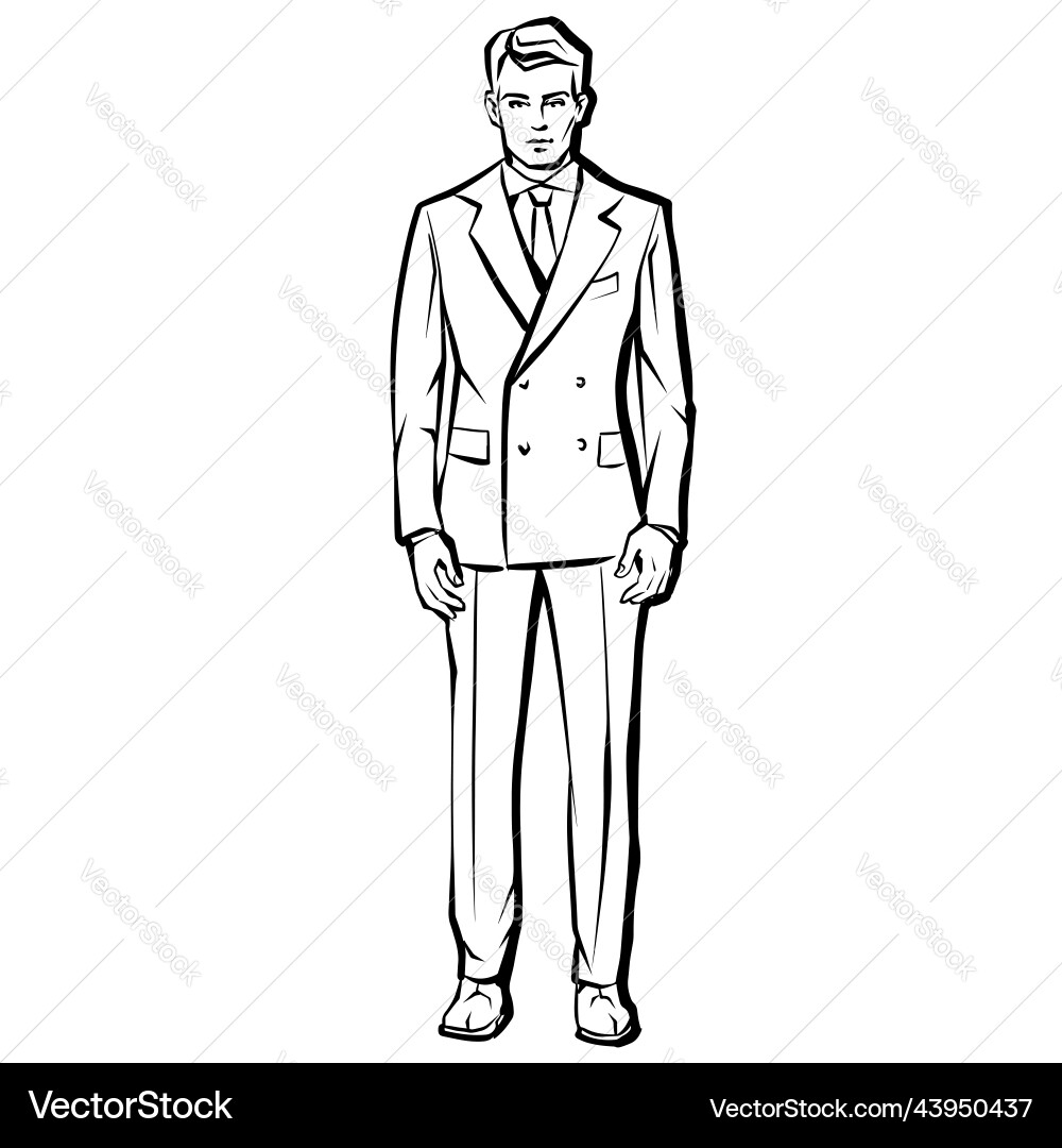 Businessman In Suit Standing Abstract Ink Drawing Vector Image