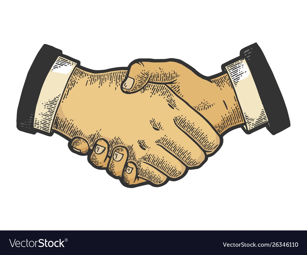 Businessmen Handshake Color Sketch Engraving Vector Image