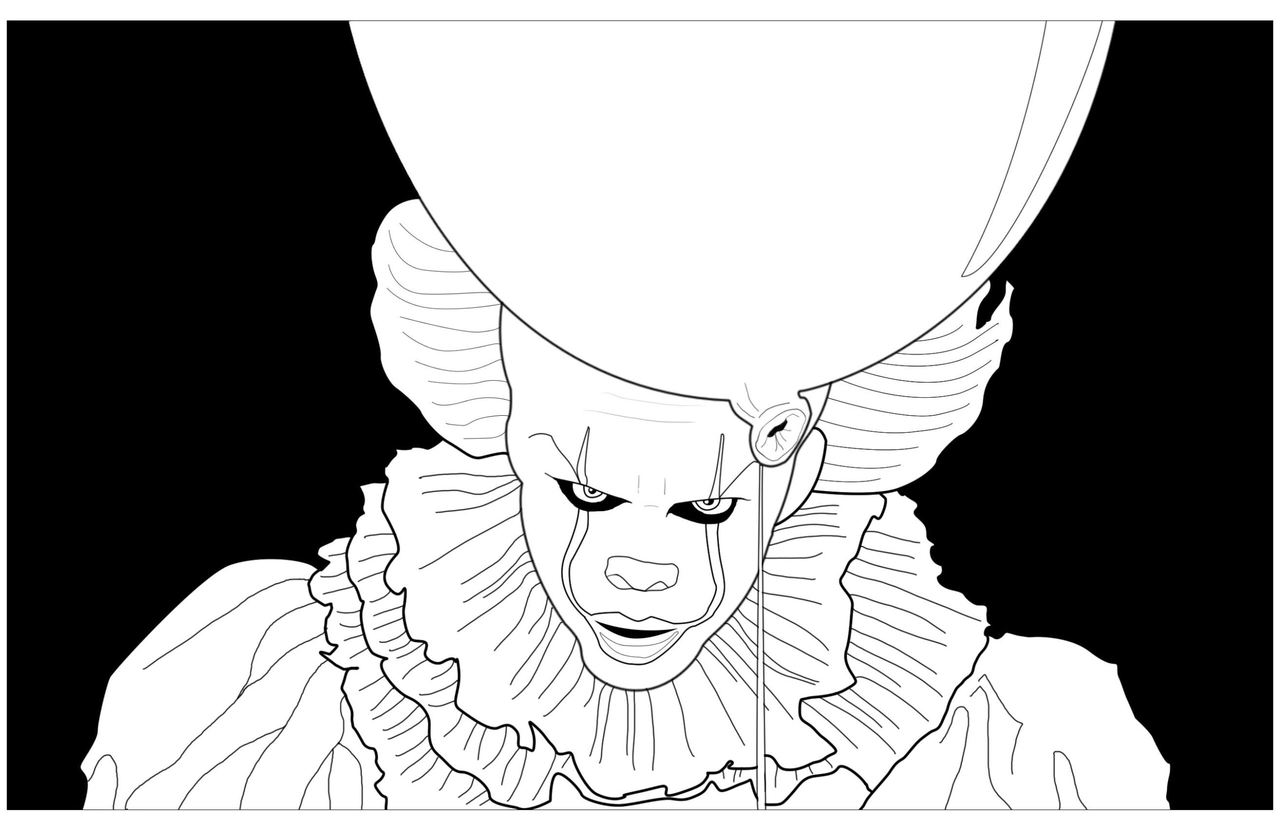 Ca Clown Pennywise Black Background Halloween Coloring Pages For Adults