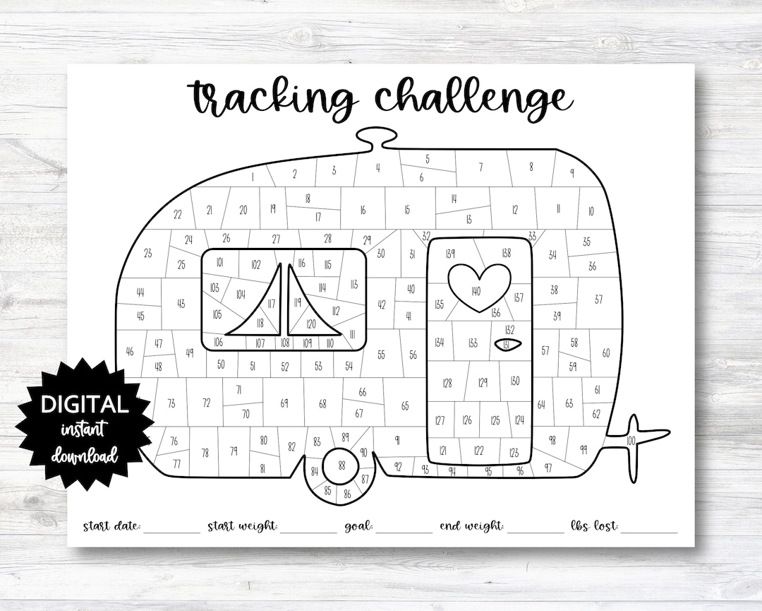 Camping Themed Tracking Challenge Coloring Sheet Habit Tracker Coloring Planner Page 140 Day Challenge PRINTABLE N013 Etsy