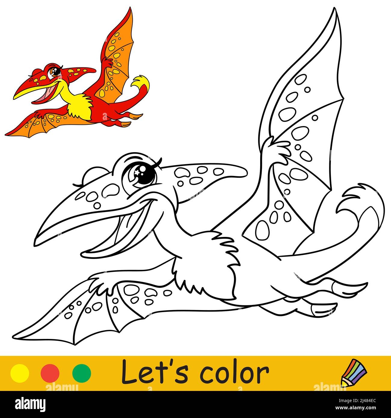 Cartoon Cute Flying Dinosaur Pterodactyl Coloring Book Page With 
