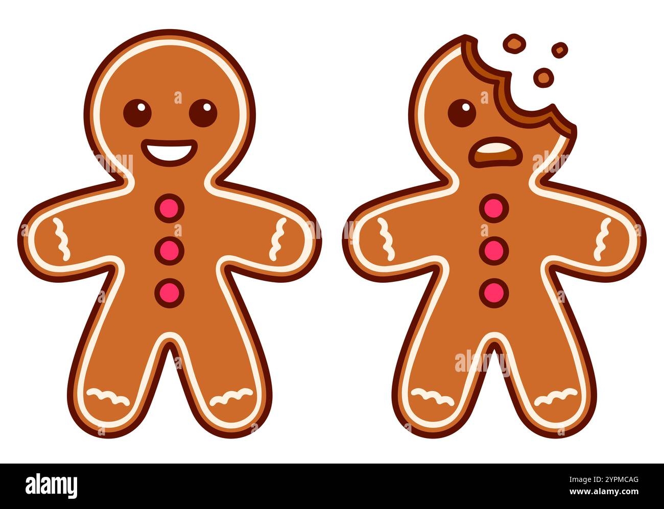 Cartoon Gingerbread Man Drawing Whole And With Head Bite Funny Christmas Cookie Vector Illustration Stock Vector Image U0026 Art Alamy