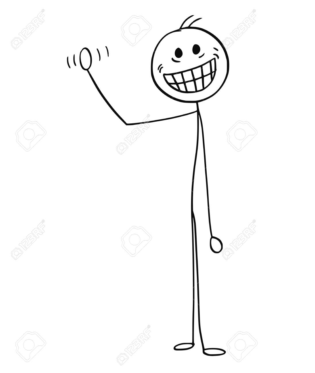Cartoon Stick Man Drawing Illustration Of Man With Crazy Smile 