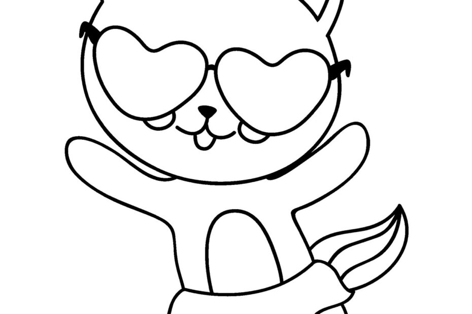 Cat With Hart Glasses Coloring Pages For Kids
