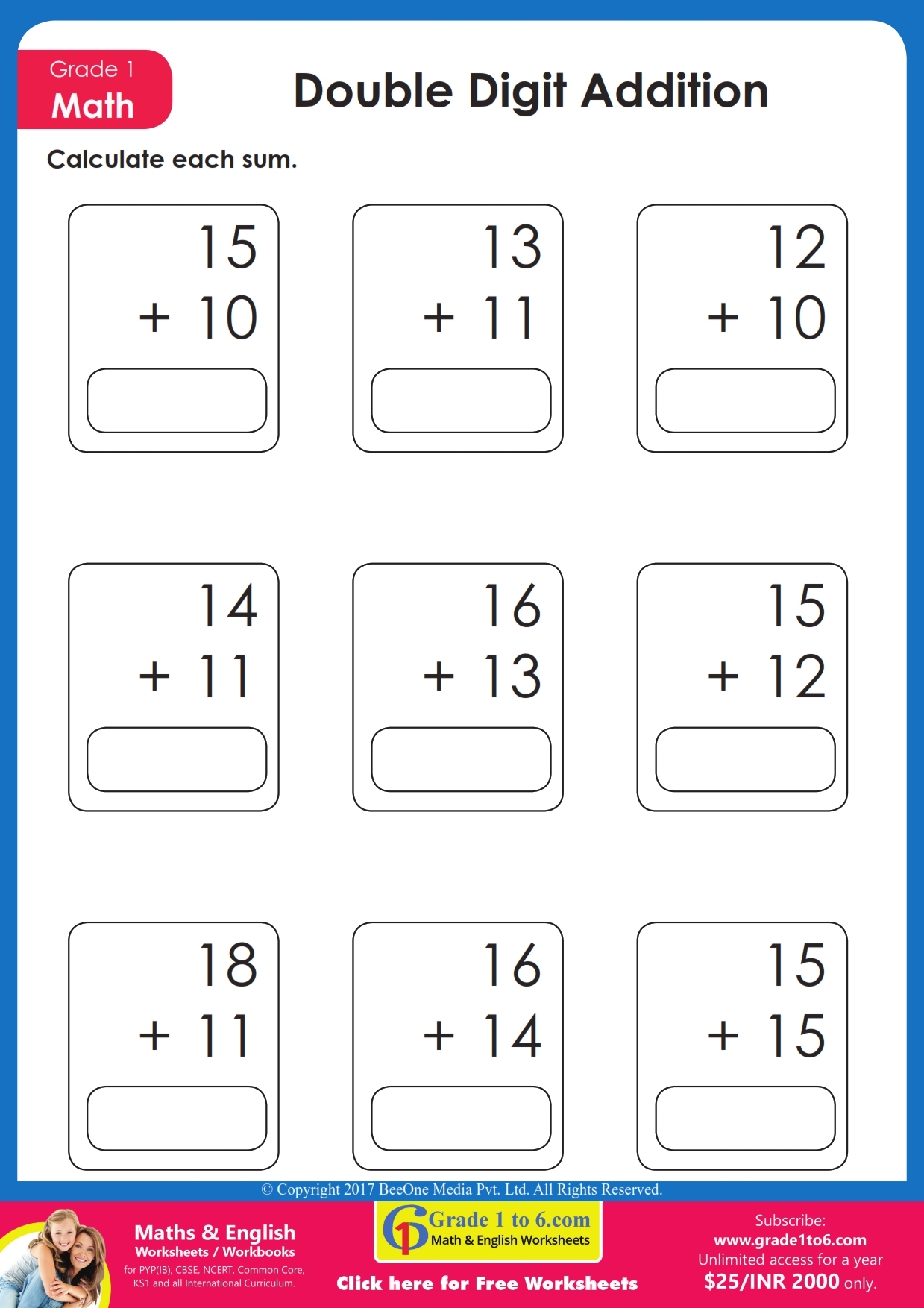 maths worksheet for class 1