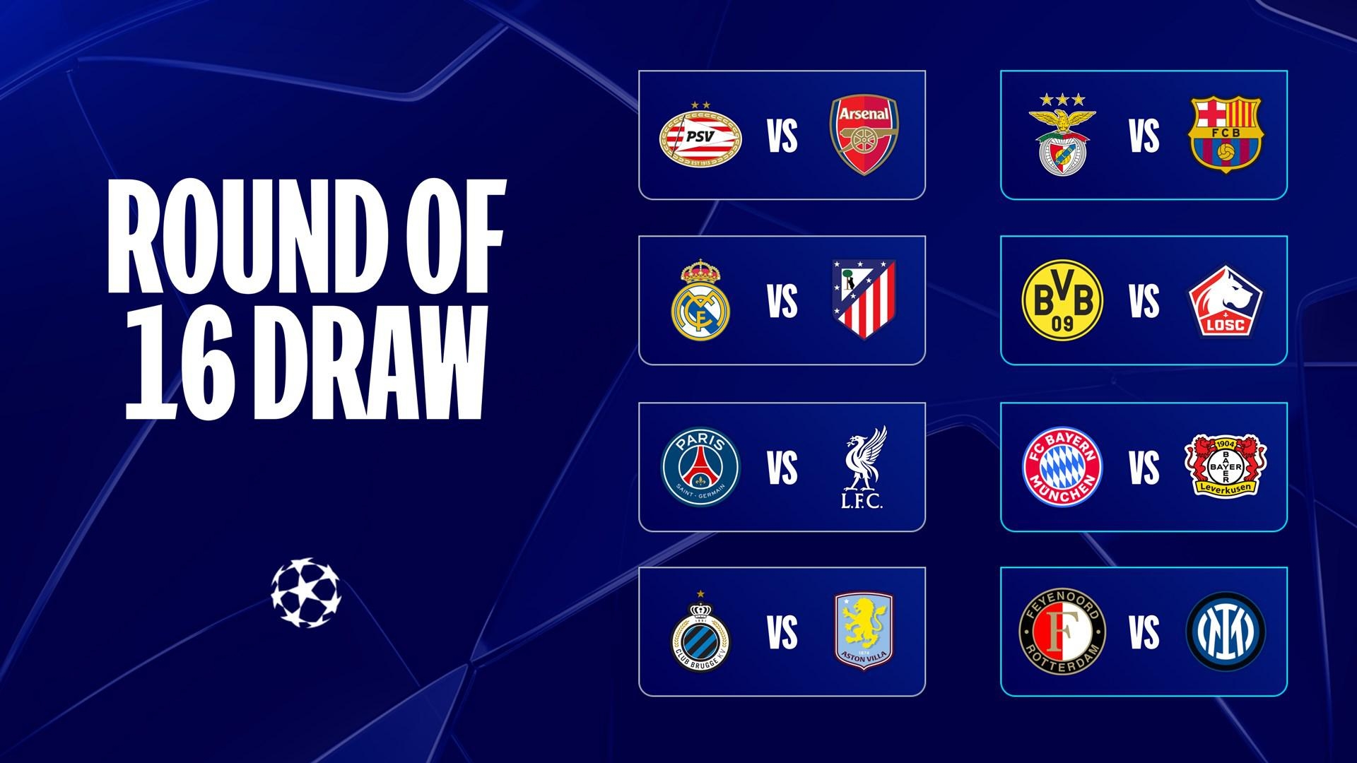 Champions League Round Of 16 Draw Real Madrid Get Atleti Bayern Face Leverkusen Paris Paired With Liverpool UEFA Champions League 2024 25 UEFA