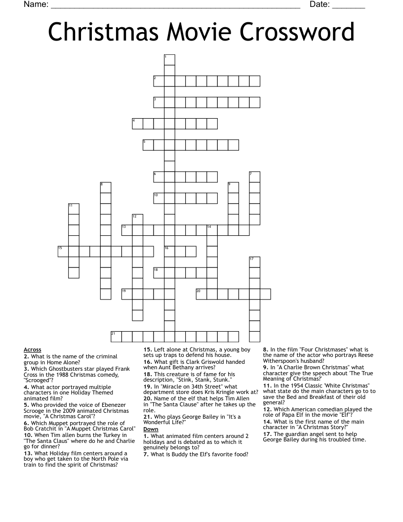 christmas crossword puzzles printable free