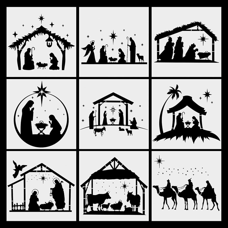 Christmas Nativity Scene Painting Stencils Reusable DIY Drawing Stencil For Painting On Wood Canvas Reusable Nativity Scene Paint Stencils For Crafts 