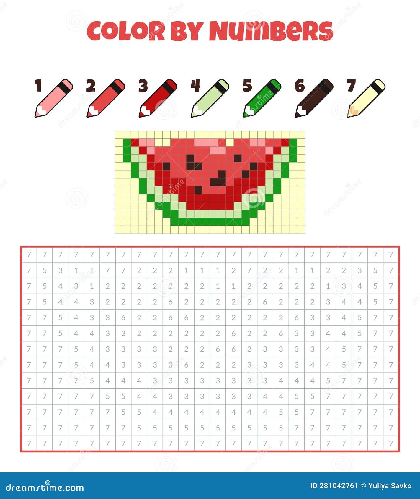 Color By Numbers Coloring Book For Kids Pixel Art Stock Vector 