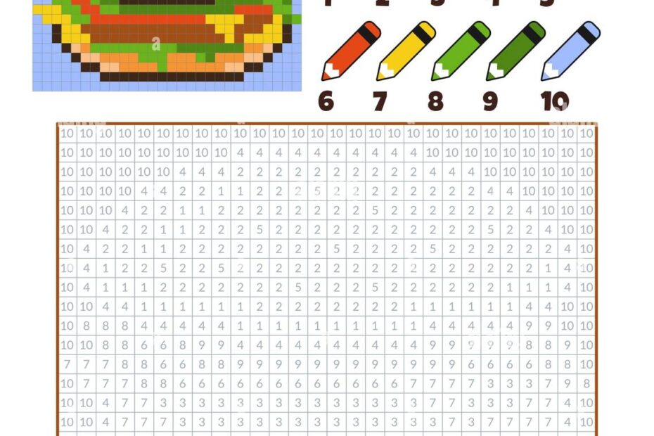 Color By Numbers Coloring Book For Kids Pixel Art Stock Vector