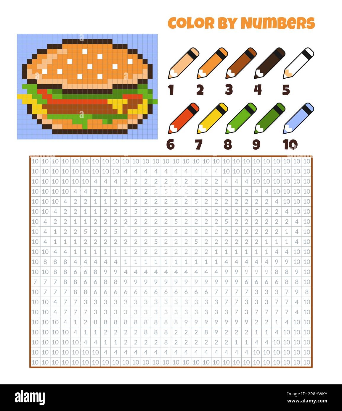 Color By Numbers Coloring Book For Kids Pixel Art Stock Vector 