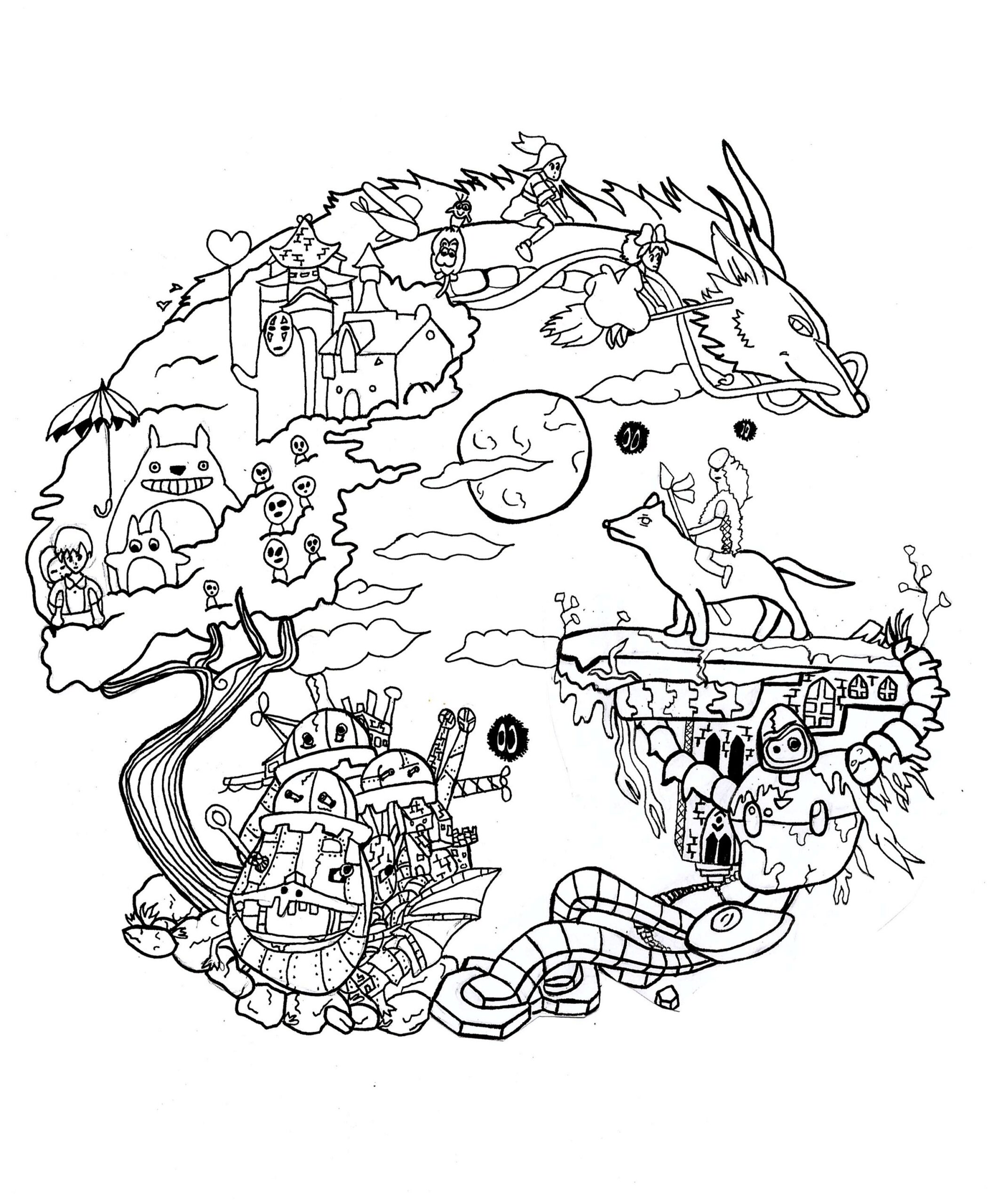 Coloring A Reproduction Of A Studio Ghibli Fanart Manga Anime Coloring Pages For Adults
