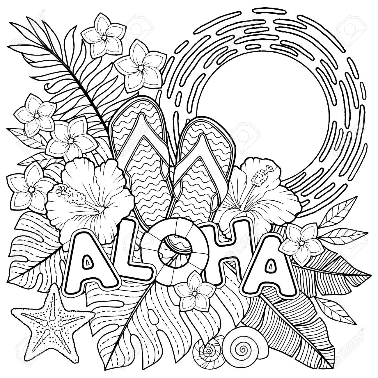 Coloring Book For Adults Toucan Among Tropical Leaves And Flowers 