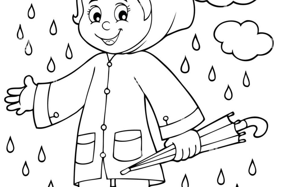 Coloring Book Girl In Rainy Weather 1 Eps10 Vector Illustration Stock Vector Image U0026 Art Alamy