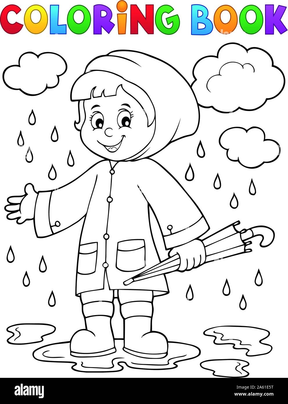 Coloring Book Girl In Rainy Weather 1 Eps10 Vector Illustration Stock Vector Image U0026 Art Alamy