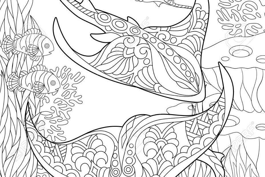 Coloring Page For Adult Coloring Book Underwater Background With