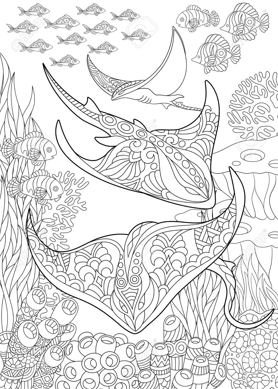 Coloring Page For Adult Coloring Book Underwater Background With 