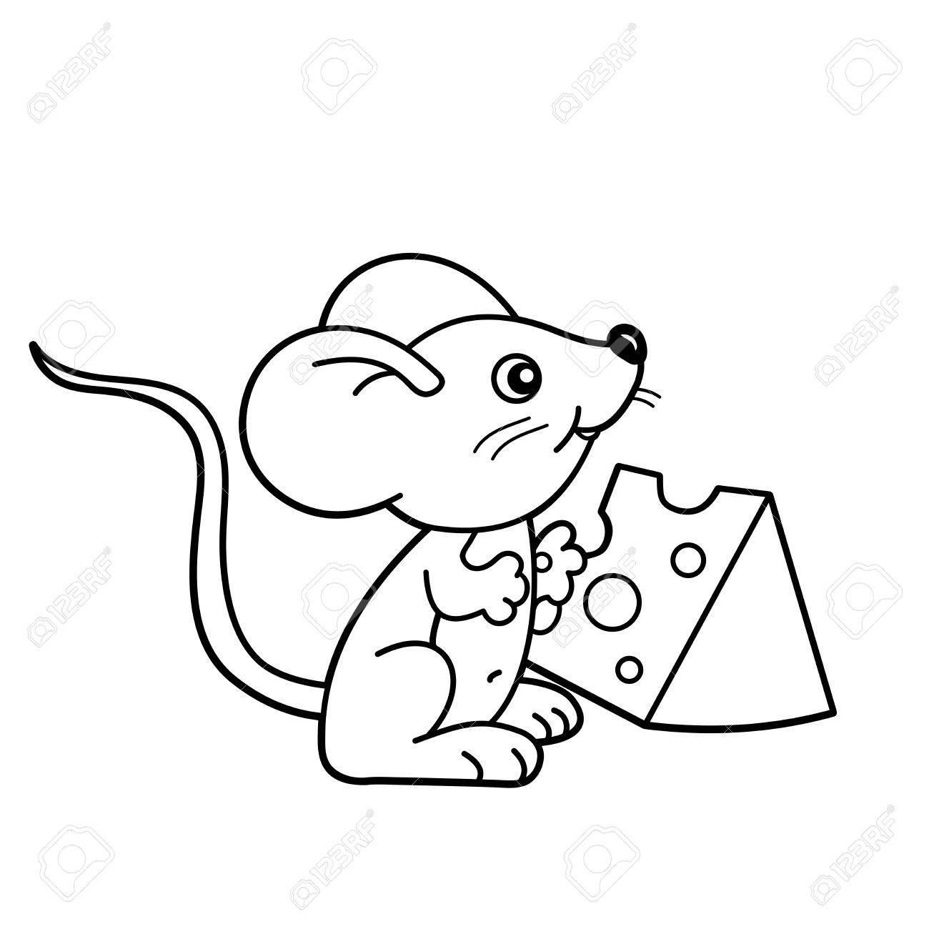Coloring Page Outline Of Cartoon Little Mouse With Cheese 