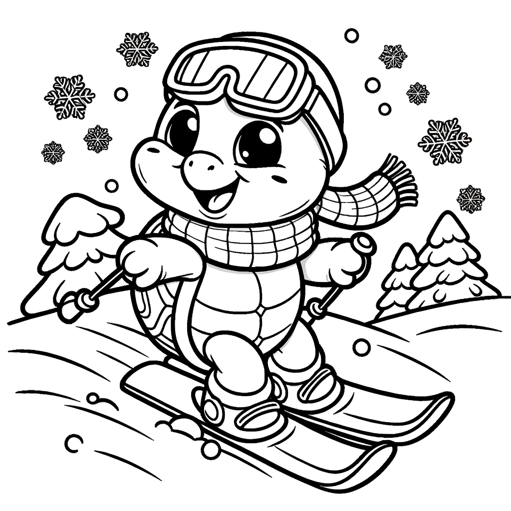 Coloring Page Penguin Ski Adventure Free Printable Color Page 