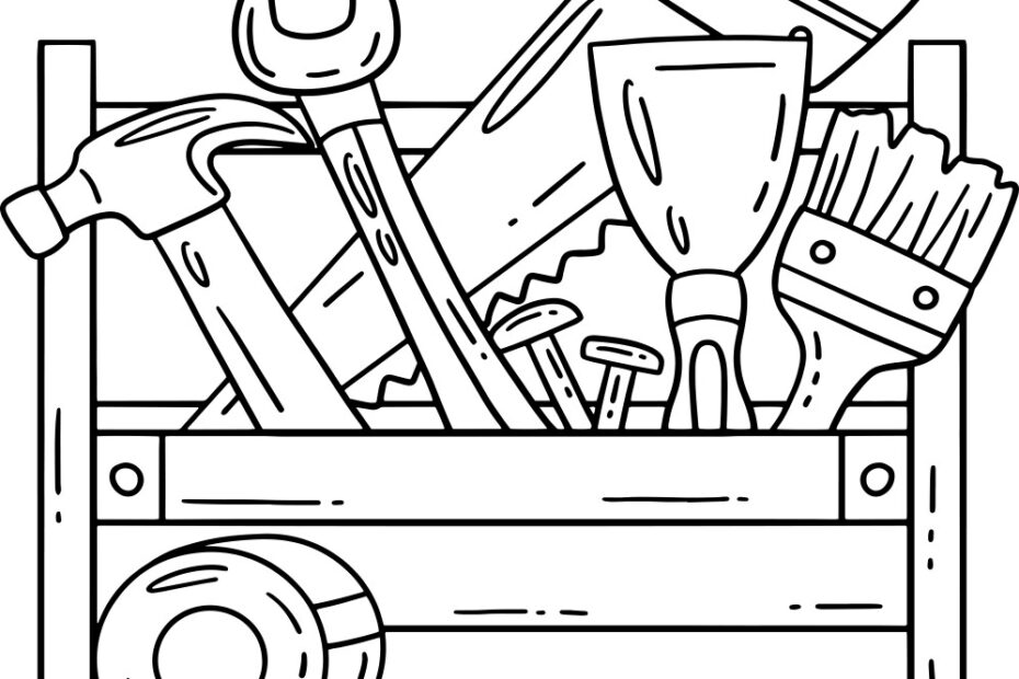 Construction Tool Box Isolated Coloring Page Vector Image