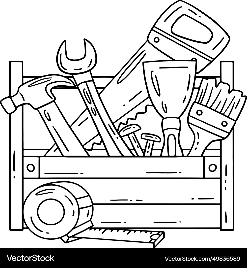 Construction Tool Box Isolated Coloring Page Vector Image