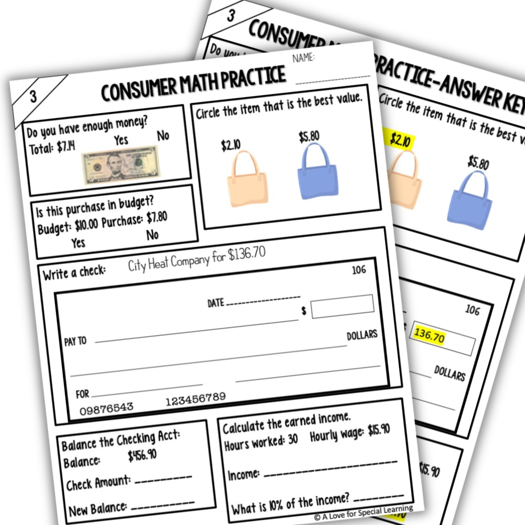 consumer math worksheets
