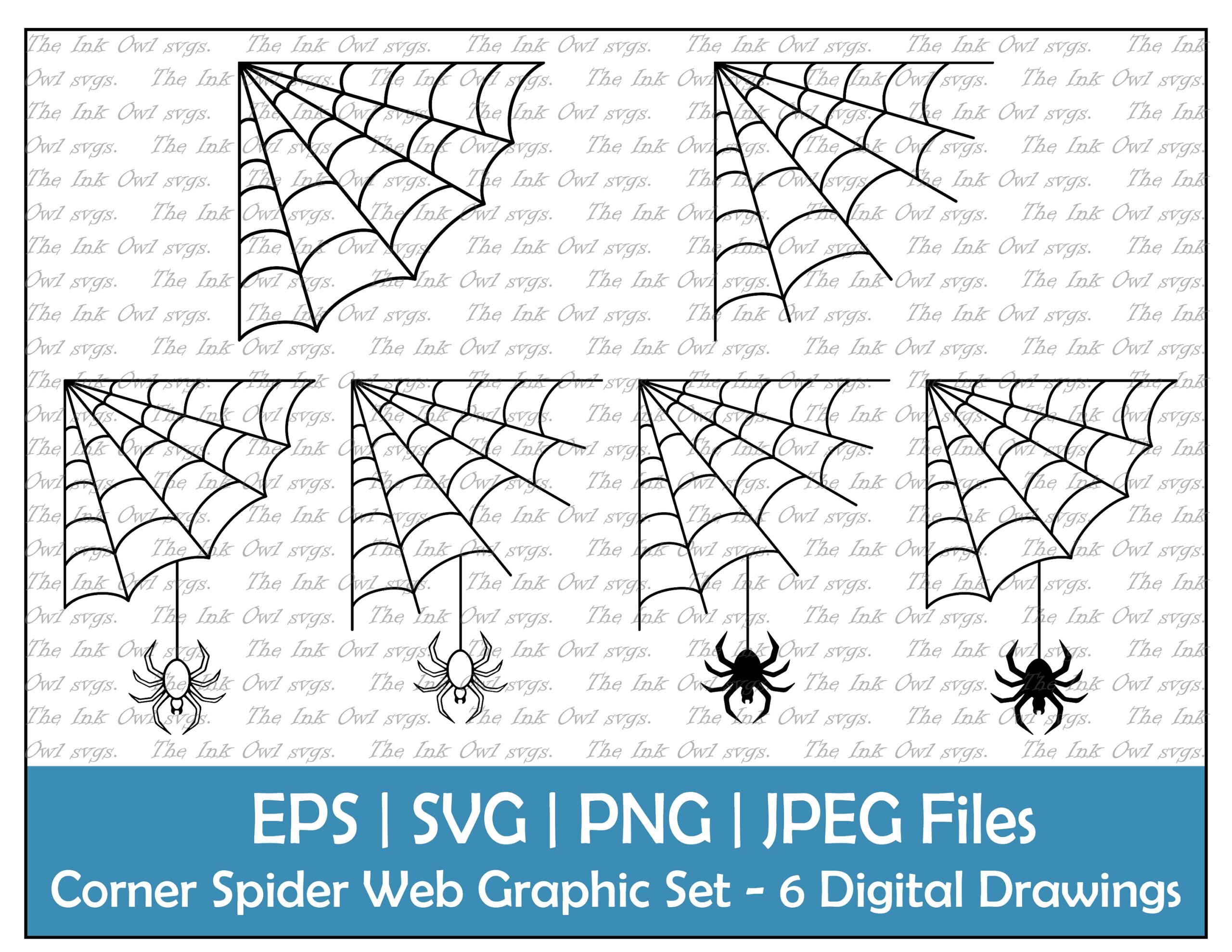 Corner Spider Web Frame Vector Clipart Set Outline Drawing Graphic Cobweb Halloween Commercial Use PNG JPG SVG Eps Etsy
