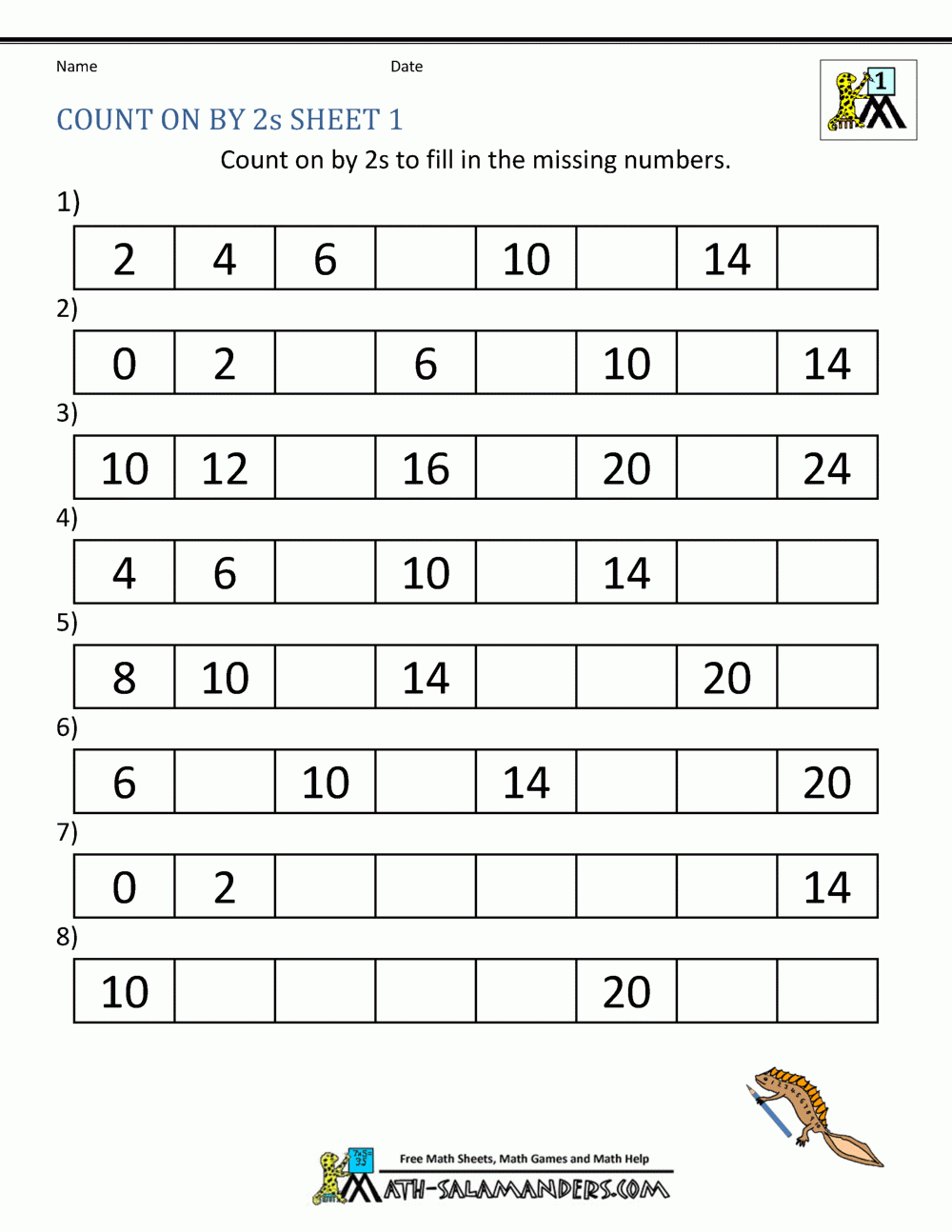 skip counting by 2 worksheets