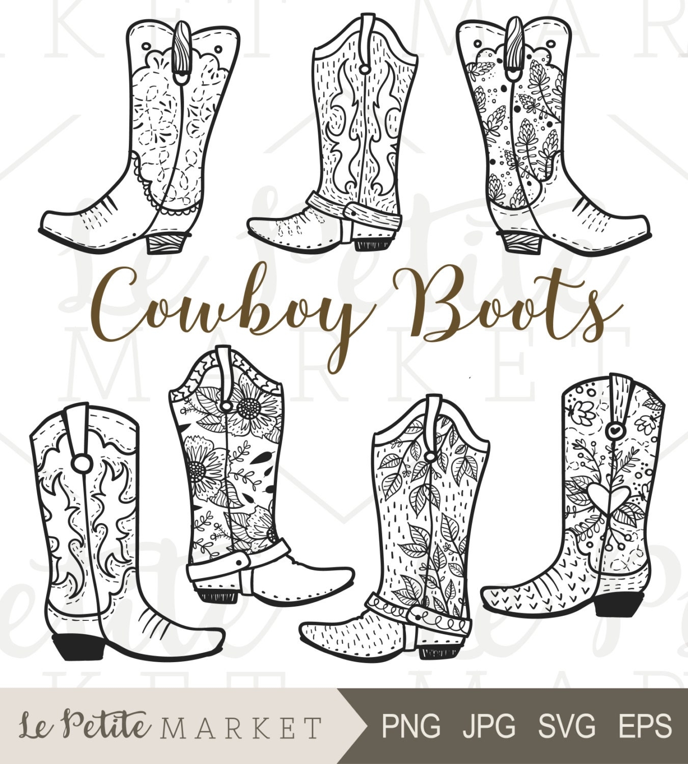Cowboy Boot Clip Art Hand Drawn Cowboy Boots Cowgirl Boots Clipart Cowboy Boot Digital Stamp Western Boots ClipArt Rodeo Clipart