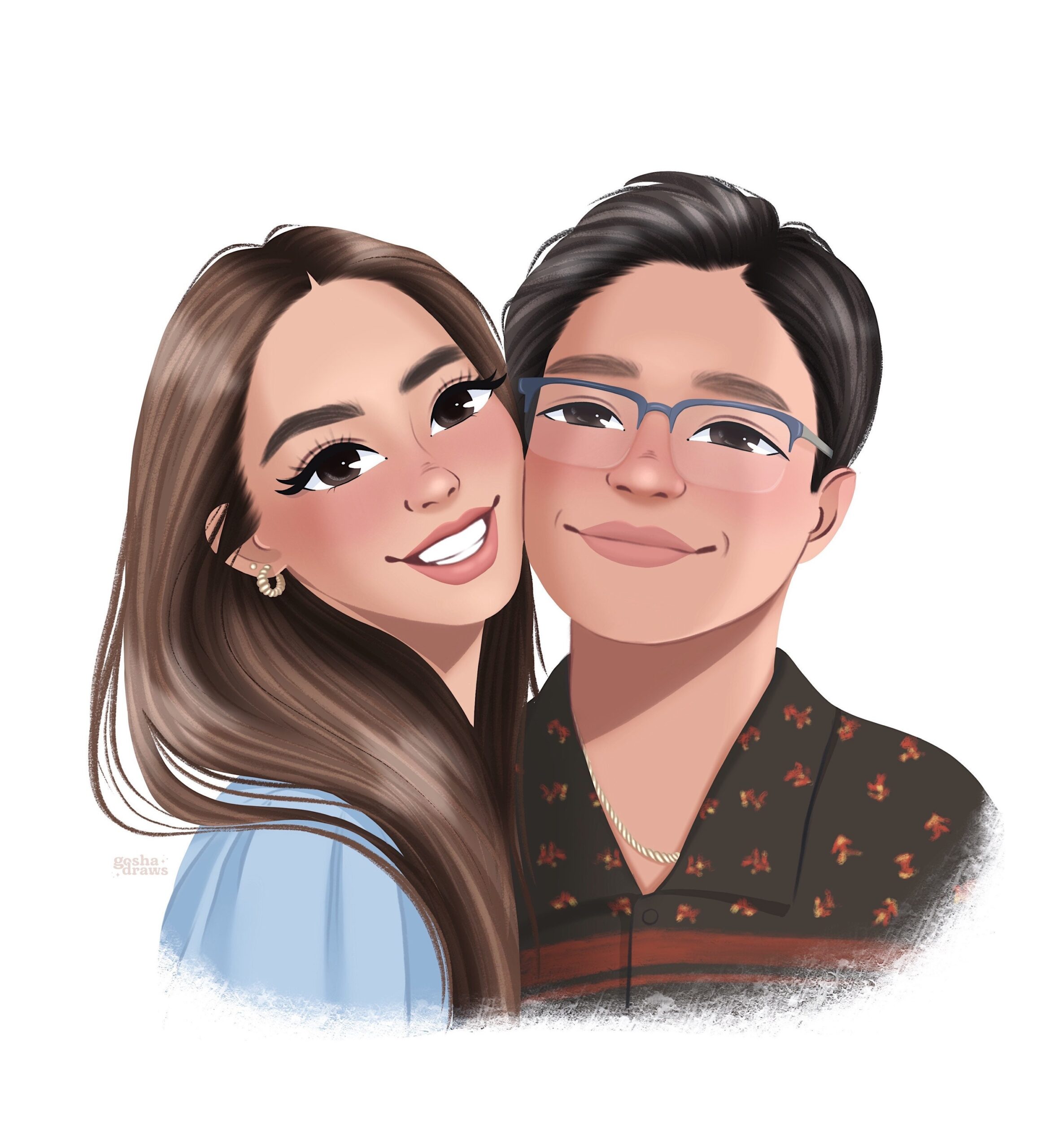 Custom Couple Cute Cartoon Hand Drawn Portrait 2 Person Family 