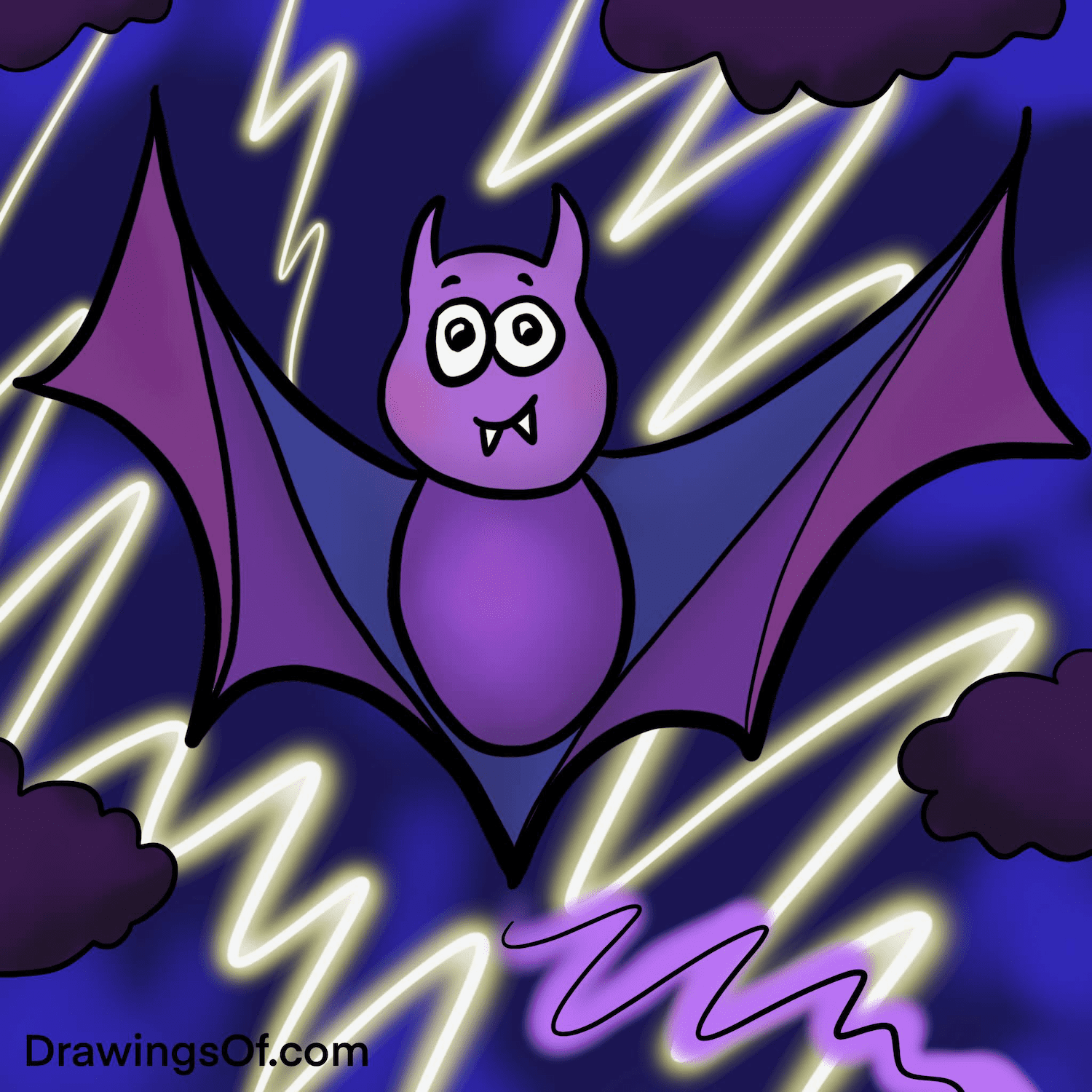 Cute Bat Drawing Easy Cartoon Instructions Drawings Of 