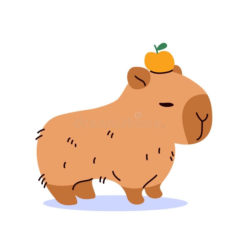 Cute Capybara With Tangerine On Head Cartoon Isolated Style Vector Illustration Stock Vector Illustration Of Cartoon Rodent 380265934