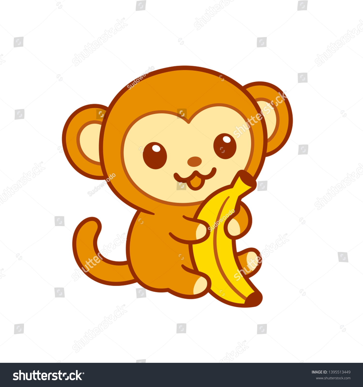 Cute Cartoon Baby Monkey Hugging Banana Stock Illustration 1395513449 Shutterstock