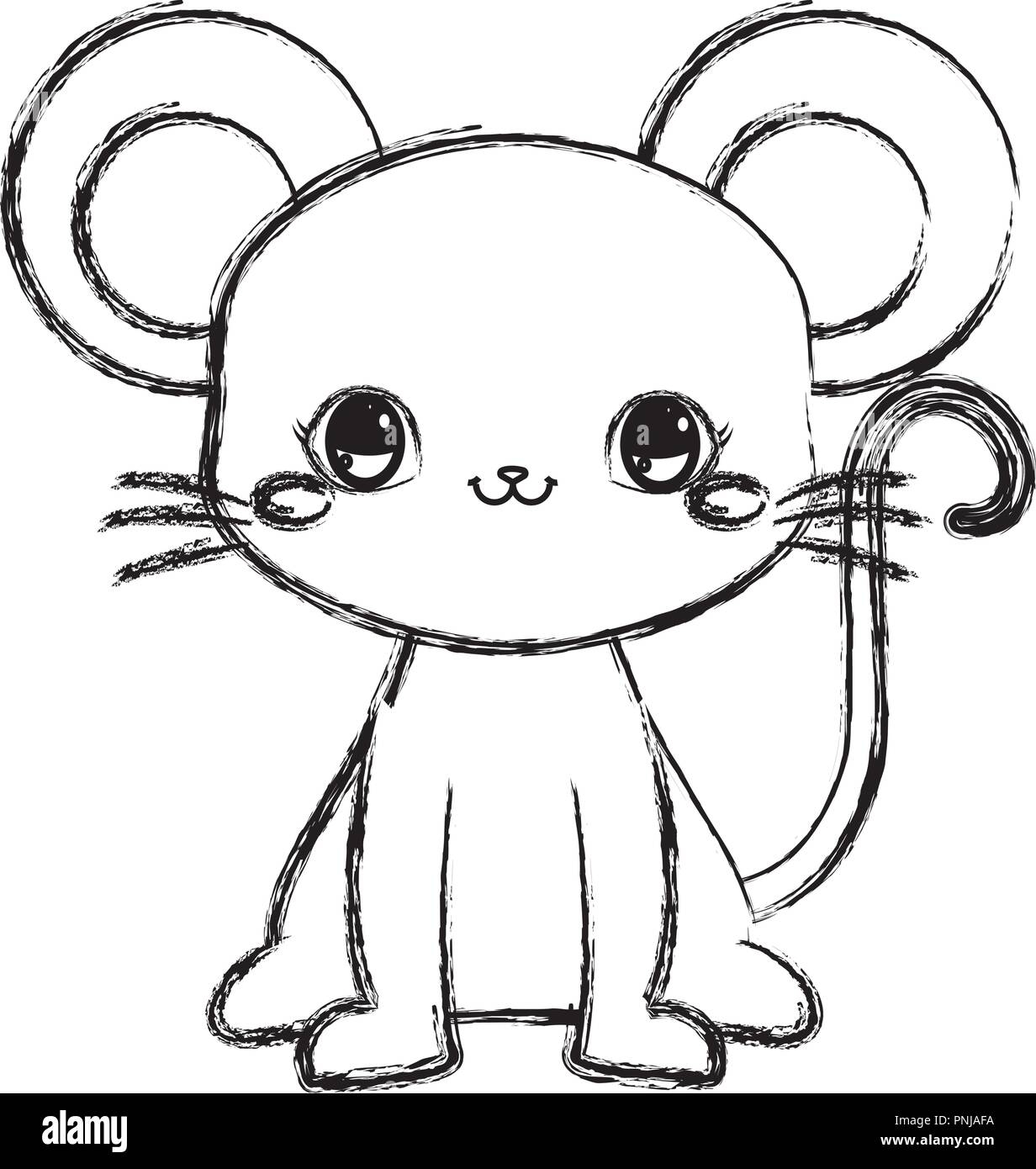 Cute Mouse Baby Sitting Cartoon Vector Illustration Hand Drawing 