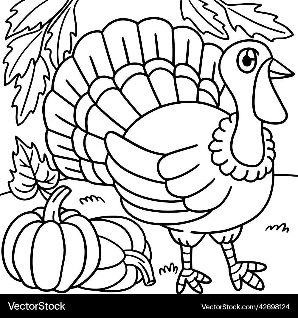 Cute Thanksgiving Turkey Coloring Page Royalty Free Vector