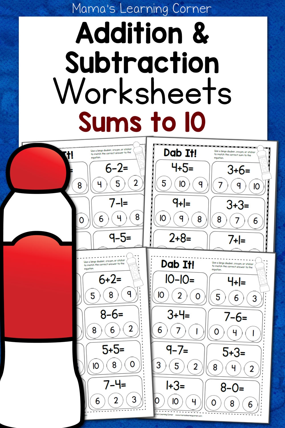 addition and subtraction worksheet kindergarten