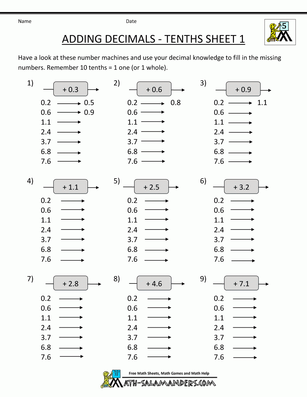 Decimal Addition Worksheets 5th Grade