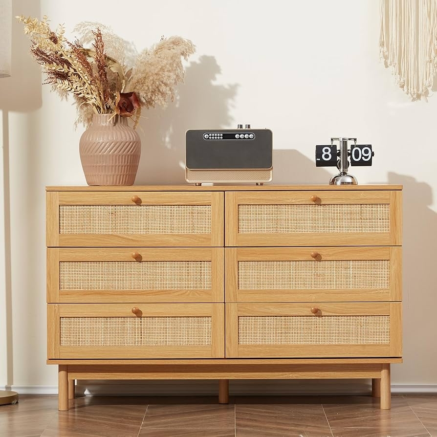 DHMAKER 6 Drawer Rattan Dresser 48