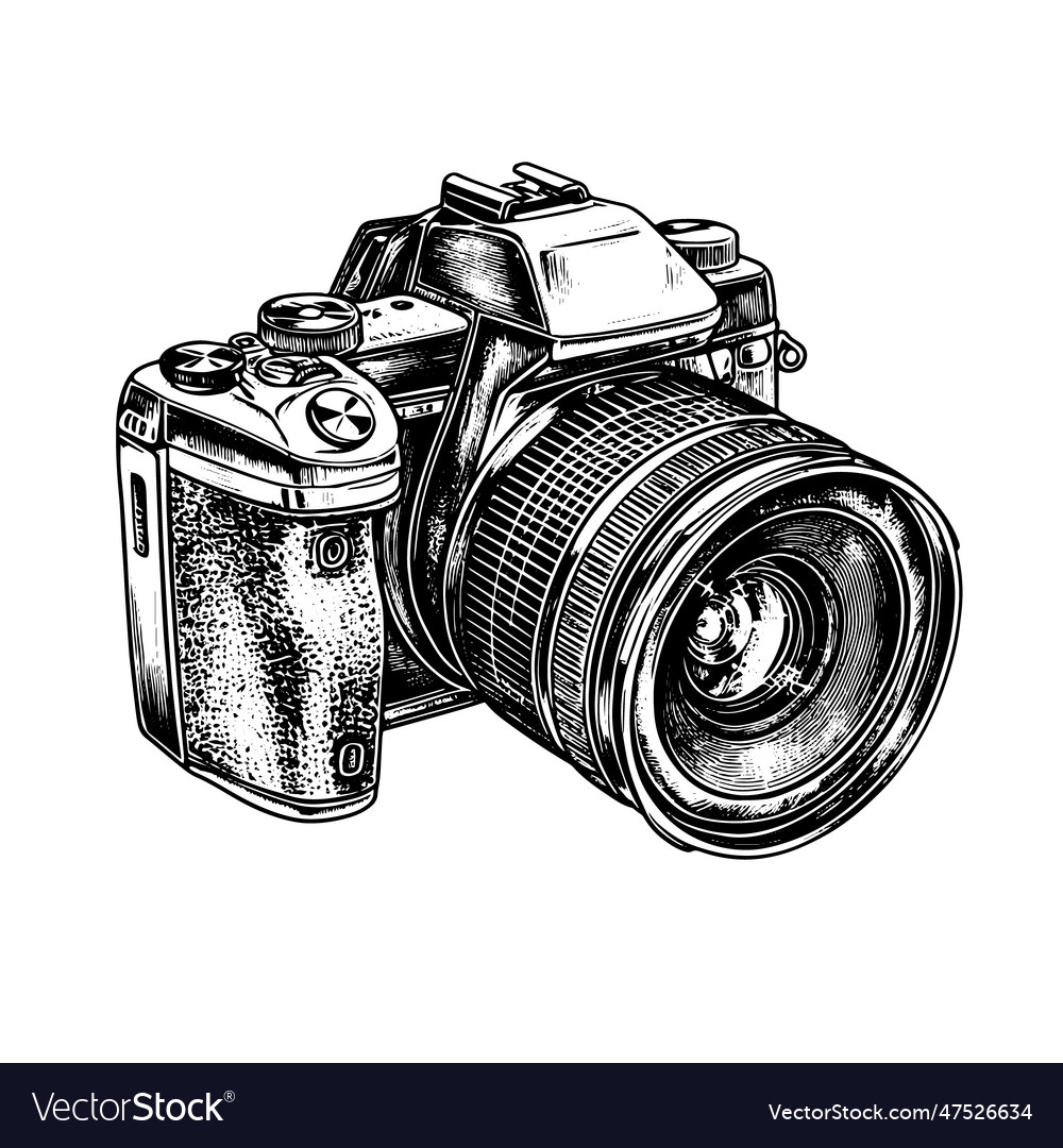 Digital Camera Drawing Isolated Hand Drawn Object Vector Image