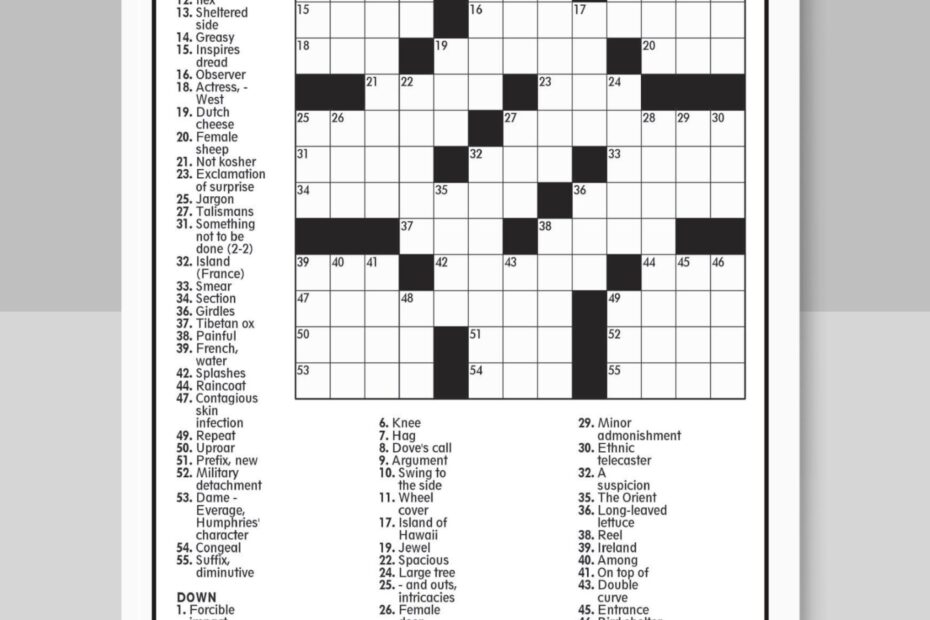 Digital Download 100 Printable Crossword Puzzles For Adults Fun