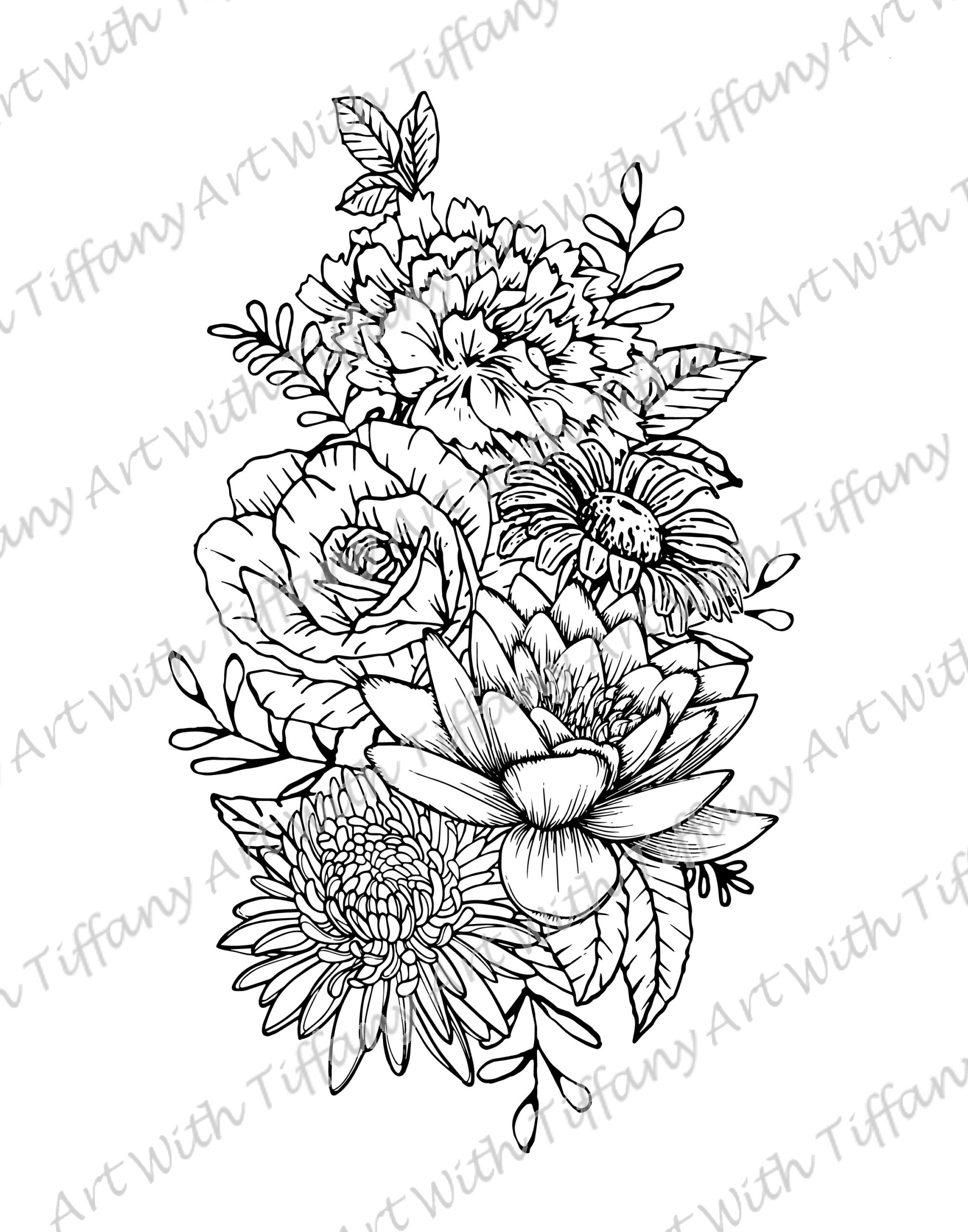 outline flower tattoo drawings