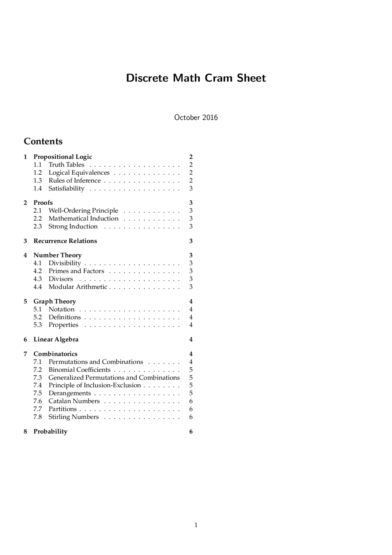 Discrete Mathematics Cheat Sheet Cheat Sheet Discrete Mathematics Docsity