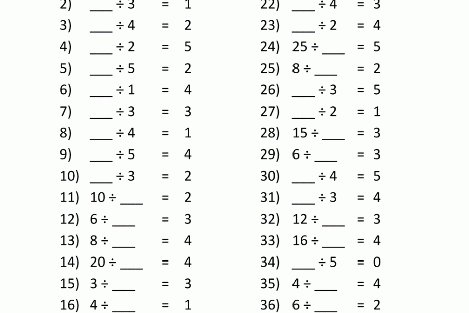 Division Facts Worksheets