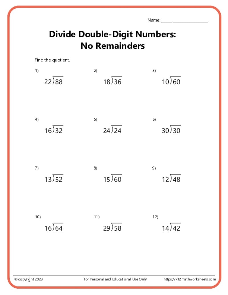 free math division worksheets