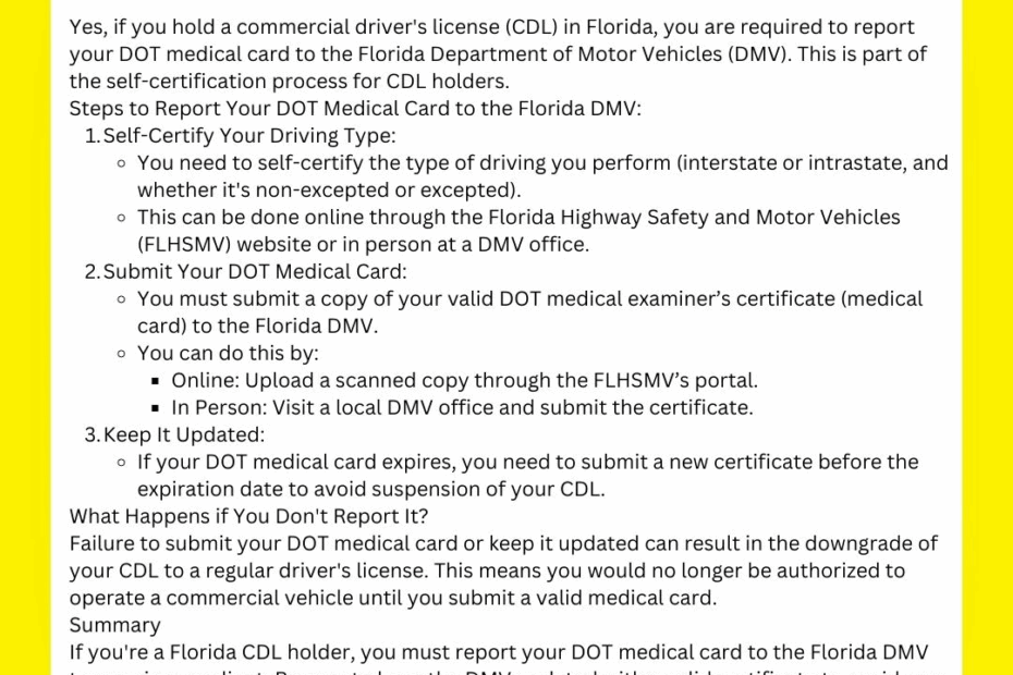 Do I Need To Report My DOT Medical Card To Florida DMV
