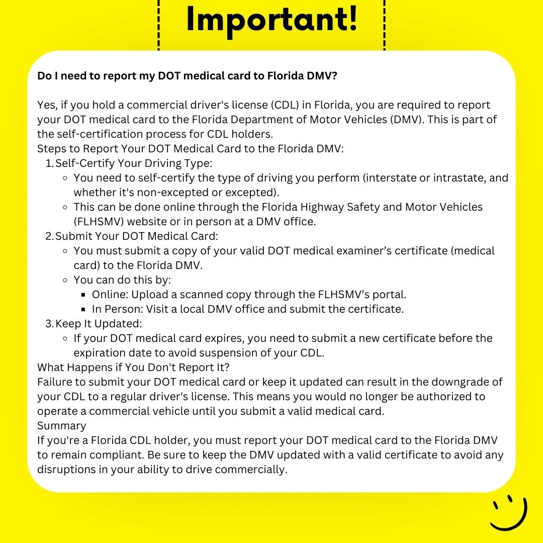 Do I Need To Report My DOT Medical Card To Florida DMV 
