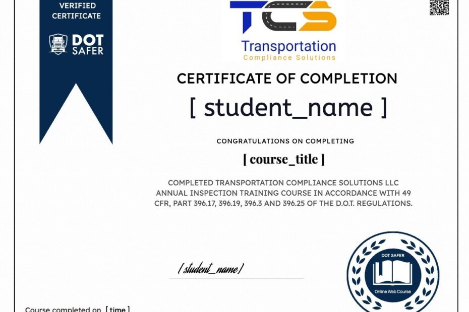 DOT Annual Inspection Training Online Course