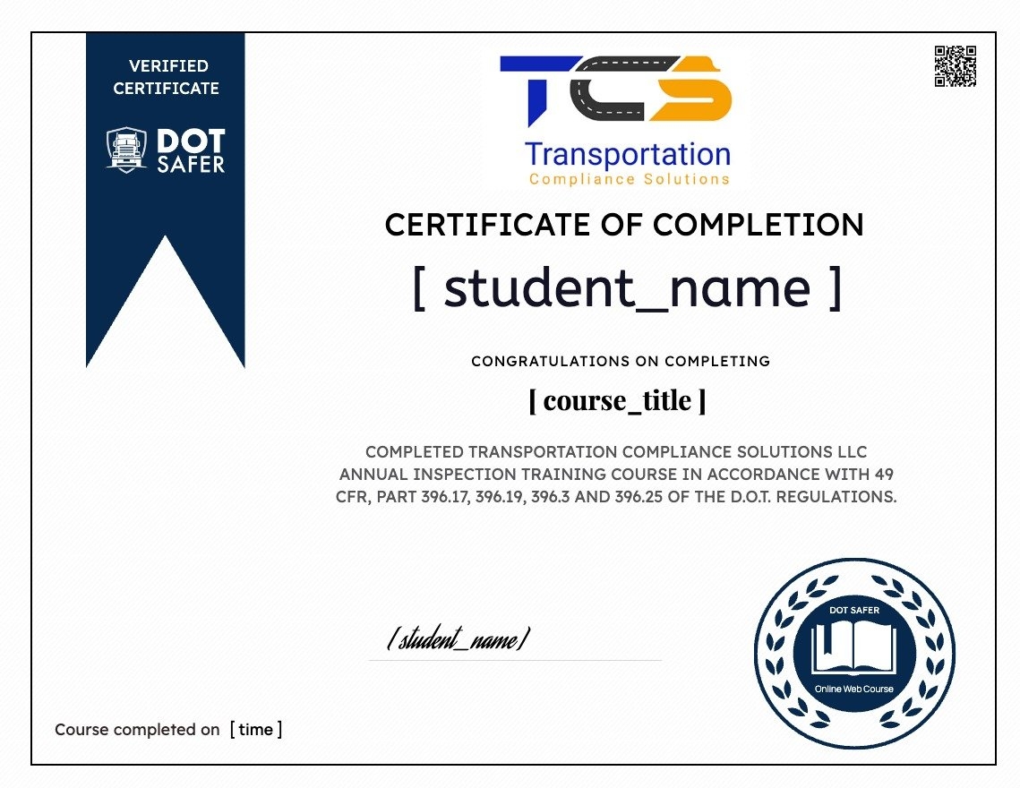 DOT Annual Inspection Training Online Course